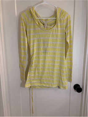 Prana Vinyasa Organic Cotton Striped Lightweight Hoodie Neon Yellow Small